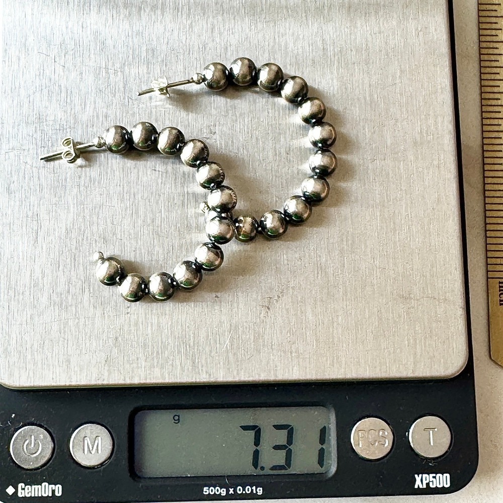 Navajo Pearl Hoop Earrings 1.5" Sterling Silver 6mm Bead Native American‎ - Picture 6 of 6